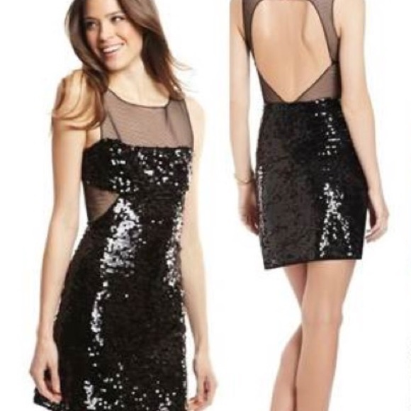 BCBG MAX AZRIA SEQUINED ILLUSION MESH BLACK SHEATH COCKTAIL DRESS LINED SMALL - Picture 4 of 15